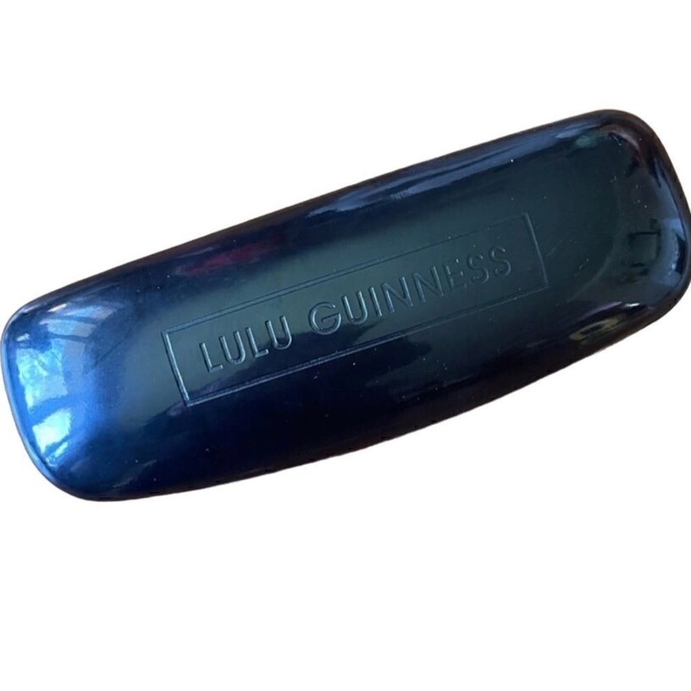Lulu Guinness shiny black clamshell eyeglass hard case with cleaning cloth